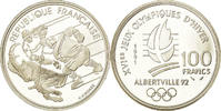 France 100 Francs Coin, Hockey players, BE, Silver, KM:993 -