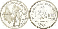 France 100 Francs Coin, Cross-country skier, BE, Silver -