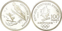 France 100 Francs Coin, Ski jumpers, BE, Silver, KM:995 -