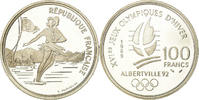 France 100 Francs Coin, Ice Skating Couple, BE, Silver -