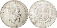 Italy 5 Lire Coin, Vittorio Emanuele II, Milan, Silver -