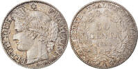France 50 Centimes Coin, Cérès, Paris, Silver, KM:834.1 -