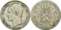 Belgium 5 Francs, 5 Frank Coin, Leopold I, Silver, KM:17 -