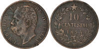 Italy 10 Centesimi Coin, Umberto I, Rome, Copper, KM:27.2 -