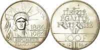 France 100 Francs Coin, Statue de la Liberté, Silver -
