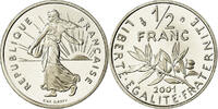 France 1/2 Franc Coin, Semeuse, Paris, Proof, Nickel -