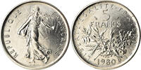 France 5 Francs Coin, Semeuse, Paris, Nickel Clad -