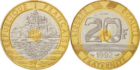 France 20 Francs 1992 Coin, Tri-Metallic, KM:E146, Gadoury:871 MS(60-62)
