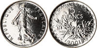 France 5 Francs Coin, Semeuse, Paris, BU, Nickel Clad -