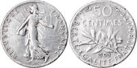 France 50 Centimes Coin, Semeuse, Paris, Silver, KM:854 -
