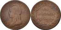 France Decime Coin, Dupré, Geneva, Bronze, KM:644.6 -