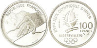 France 100 Francs Coin, Alpine skiing, BE, Silver, KM:971 -