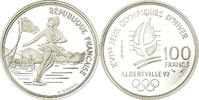 France 100 Francs Coin, Alpine skiing, BE, Silver, KM:971 -