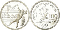 France 100 Francs Coin, Patinage de vitesse, BE, Silver -