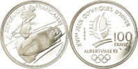 France 100 Francs Coin, Bobsledding, BE, Silver, KM:981 -
