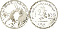 France 100 Francs Coin, Free-style skier, BE, Silver, KM:983 -