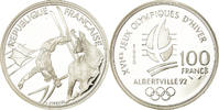 France 100 Francs Coin, Free-style skier, BE, Silver, KM:983 -