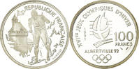 France 100 Francs Coin, Cross-country skier, BE, Silver -
