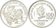 France 100 Francs Coin, Hockey players, BE, Silver, KM:993 -