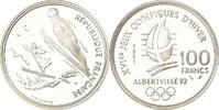 France 100 Francs Coin, Ski jumpers, BE, Silver, KM:995 -