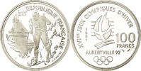 France 100 Francs Coin, Cross-country skier, BE, Silver -
