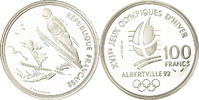 France 100 Francs Coin, Ski jumpers, BE, Silver, KM:995 -