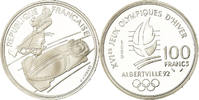 France 100 Francs Coin, Bobsledding, BE, Silver, KM:981 -