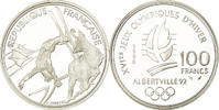 France 100 Francs Coin, Free-style skier, BE, Silver, KM:983 -