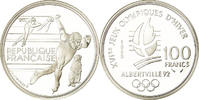 France 100 Francs Coin, Patinage de vitesse, BE, Silver -