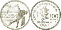 France 100 Francs Coin, Patinage de vitesse, BE, Silver -