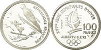 France 100 Francs Coin, Ski jumpers, BE, Silver, KM:995 -