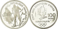 France 100 Francs Coin, Cross-country skier, BE, Silver -