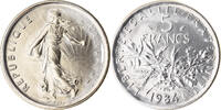 France 5 Francs Coin, Semeuse, Paris, FDC, Nickel Clad -