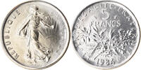 France 5 Francs Coin, Semeuse, Paris, FDC, Nickel Clad -
