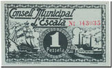 Spain 1 Peseta Banknote, ESCALA, bateau, 1937 -