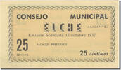 Spain 25 Centimos Banknote, ELCHE, Blason, 1937 -
