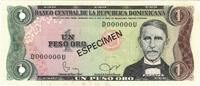 Dominican Republic 1 Peso Oro Banknote, 1982, Specimen, KM:117s3 -