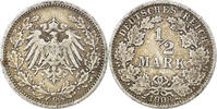GERMANY - EMPIRE 1/2 Mark Coin, Karlsruhe, Silver, KM:17 -