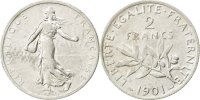 France 2 Francs Coin, Semeuse, Silver, KM:845.1, Gadoury:532 -
