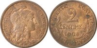 France 2 Centimes Coin, Dupuis, Bronze, KM:841, Gadoury:107 -