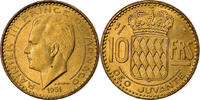 Monaco 10 Francs Coin, Rainier III, Aluminum-Bronze, KM:130 -