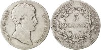 France 5 Francs Coin, Napoléon I, Toulouse, Silver -