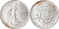 France 50 Centimes Coin, Semeuse, Paris, Silver, KM:854 -