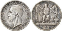 Italy 5 Lire Coin, Vittorio Emanuele III, Rome, Silver -