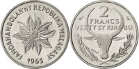Madagascar 2 Francs Coin, Paris, Stainless Steel, KM:E7 -