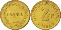 France 2 Francs Coin, France Libre, Brass, KM:905 -