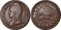 France Decime Coin, Dupré, Strasbourg, Bronze, KM:644.4 -
