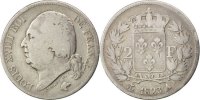 France 2 Francs Coin, Louis XVIII, Louis XVIII, Paris, Silver -