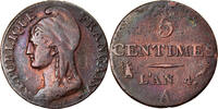 France 5 Centimes Coin, Dupré, Paris, Bronze, KM:635.1 -