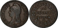 France Decime Coin, Paris, Coq/Corne, Bronze, Gadoury:187 -